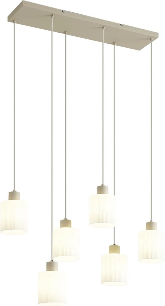 Lampada a sospensione scandinava beige con vetro bianco 6 luci - Wisp