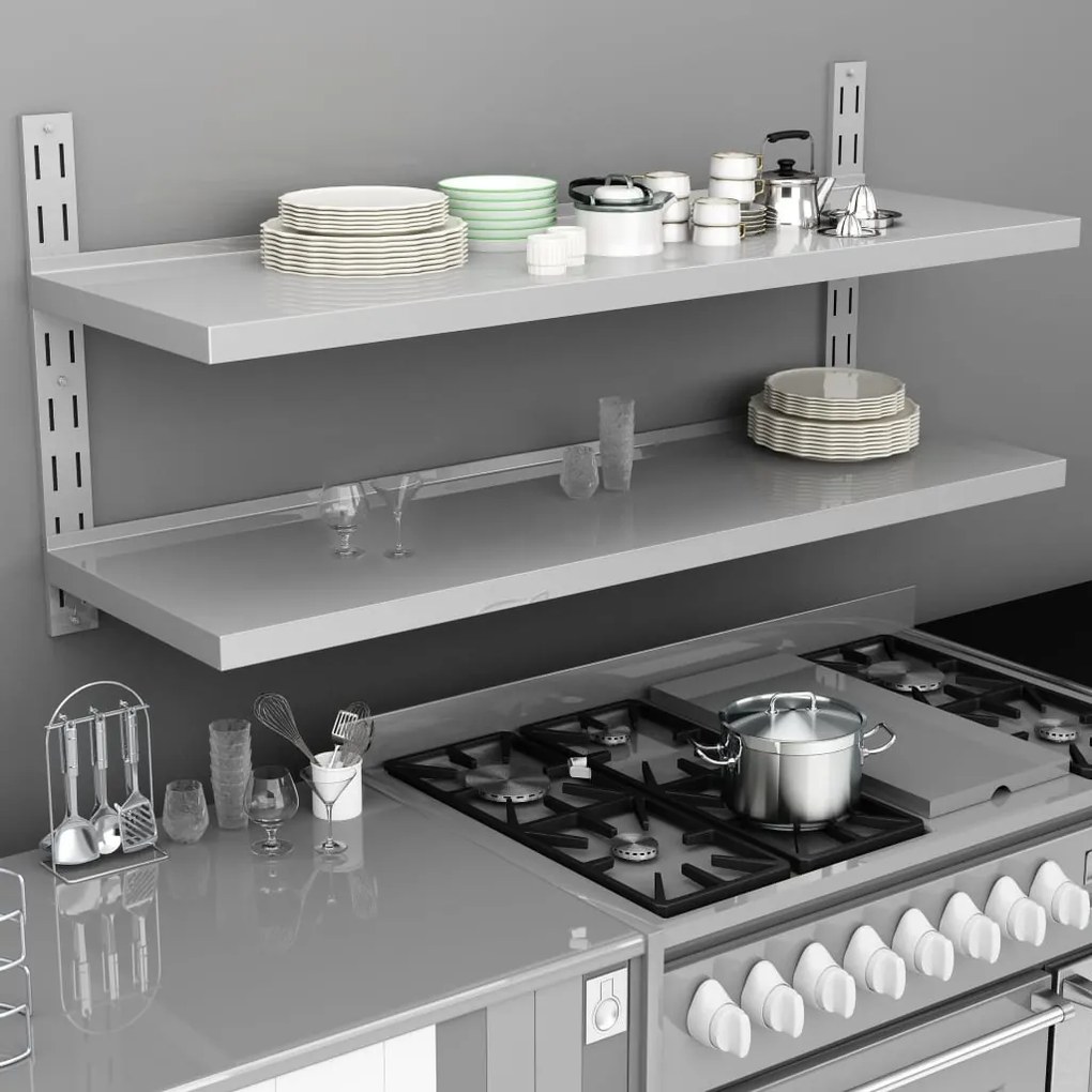 Mensola A Sospensione A 2 Livelli İn Acciaio Inox 150x30 Cm /