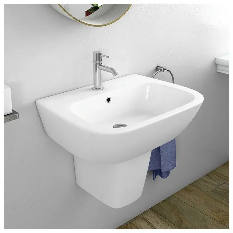 Lavabo bagno Rak serie One 60x46 cm con semicolonna in ceramica lucida