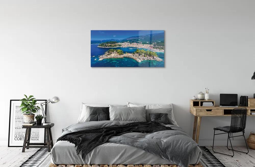 Quadro acrilico Mare della città della Grecia Panorama 100x50 cm