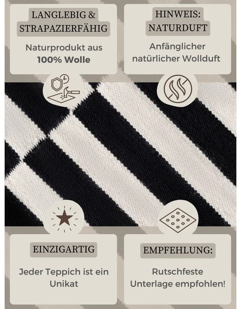 Tappeto bianco e nero in lana reversibile/tessuto a mano 120x180 cm Donna – Hanse Home