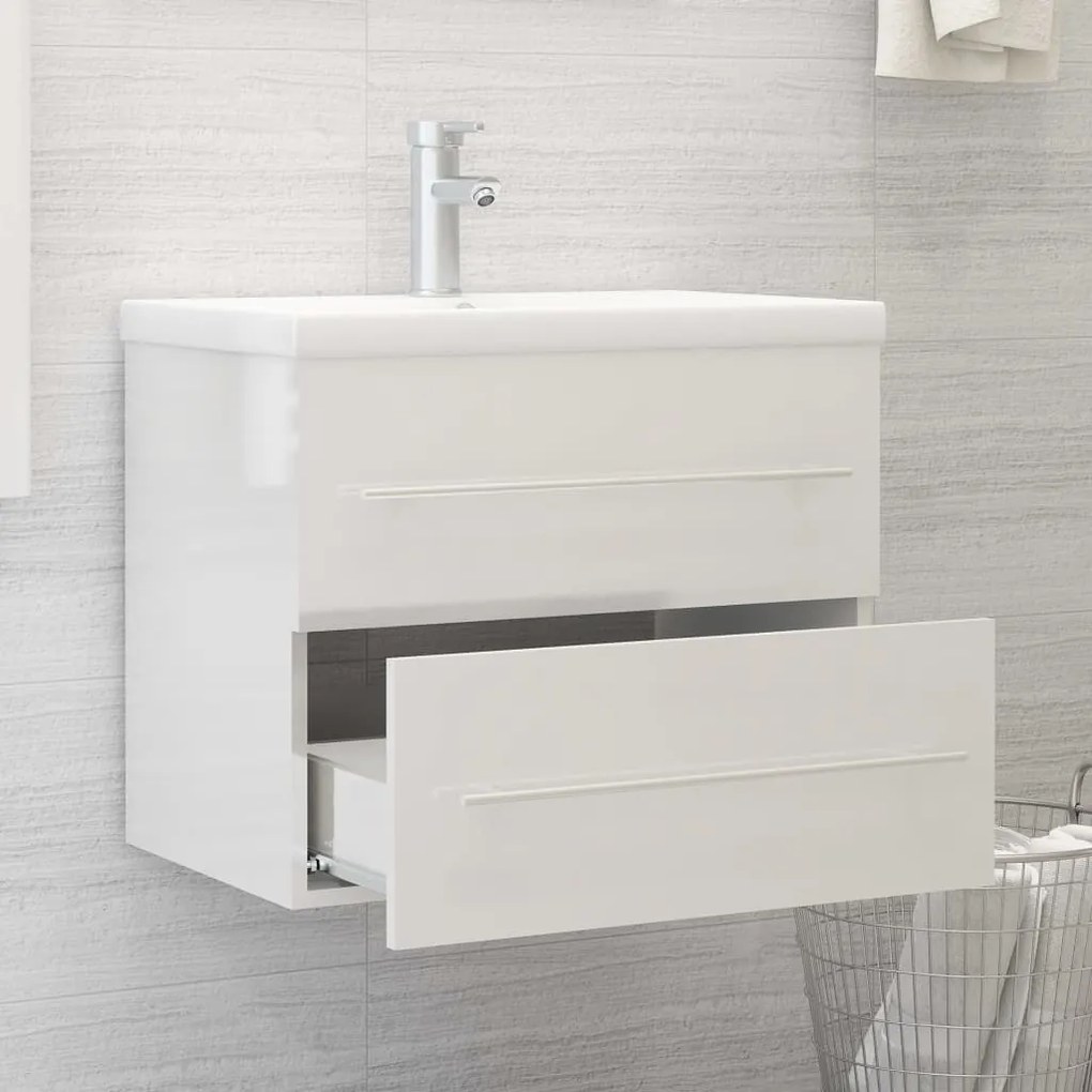 Mobile lavabo bianco lucido 60x38,5x48 cm in legno multistrato