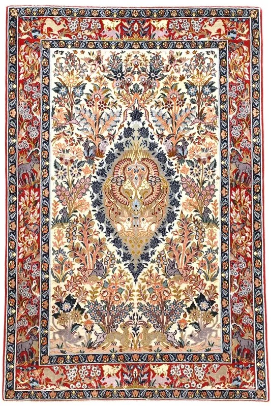 Isfahan Tappeto 160x110 Beige (Iran) Annodato A Mano