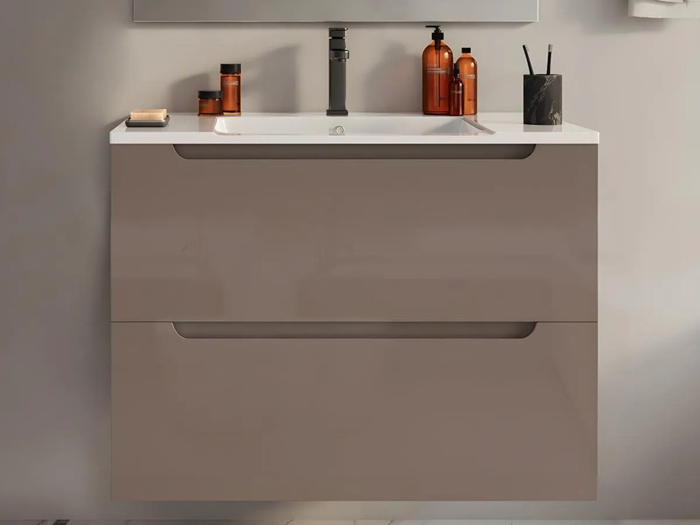 Mobile lavabo singolo sospeso 80 cm Tortora - STEFANIE