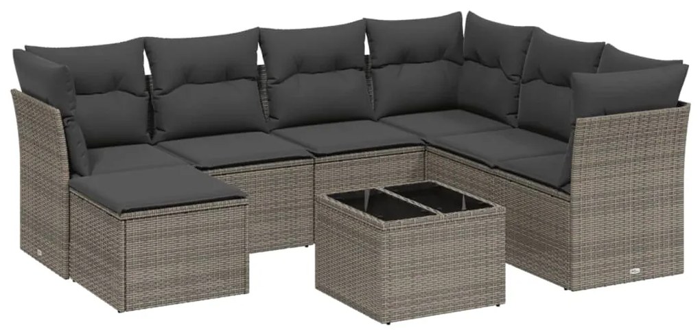 Set divano da giardino 8 pz con cuscini grigio in polyrattan