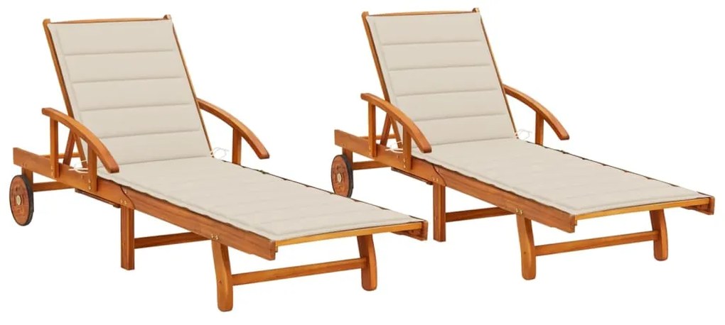 Sdraio 2 Pz Con Cuscini İn Legno Massello Di Acacia /