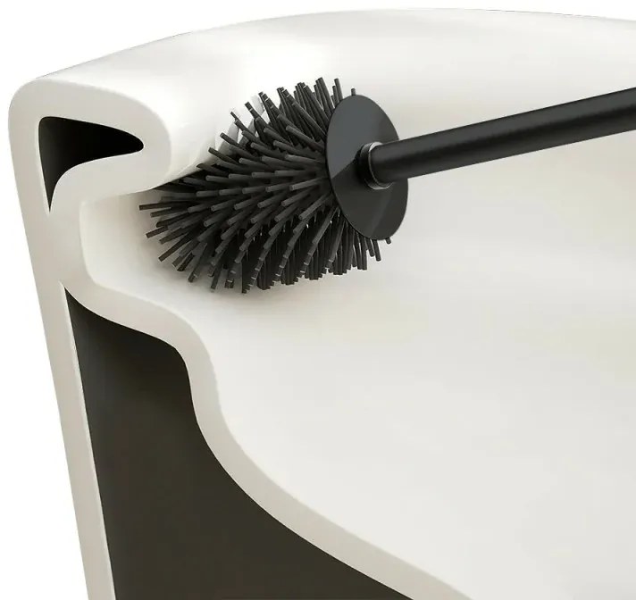 Scopino di ricambio per wc con setole in silicone e manico nero in acciaio