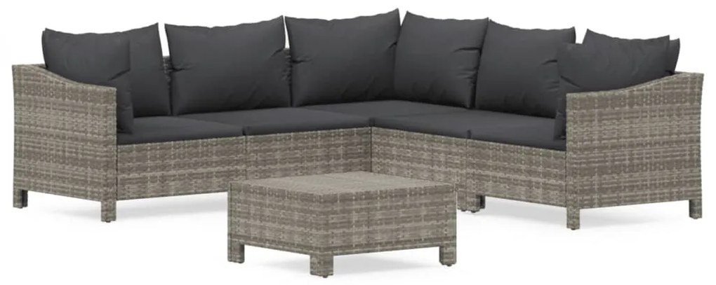 Set divani da giardino 6 pz con cuscini in polyrattan grigio