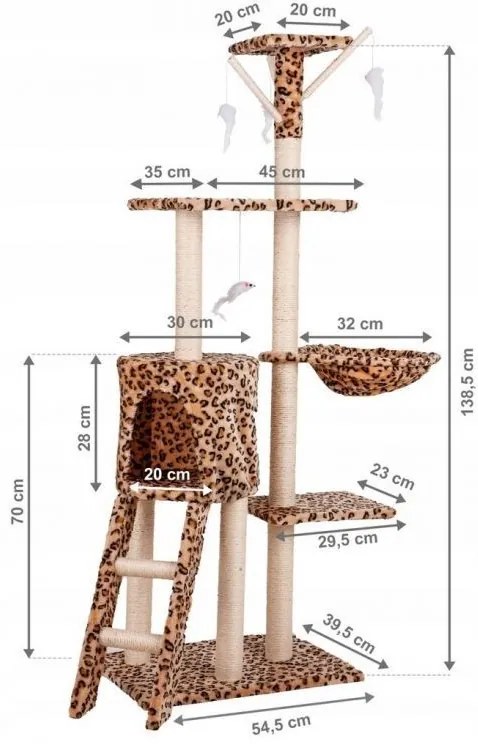 Graffiatoio e postazione di riposo con cassetta per gatti 138 cm