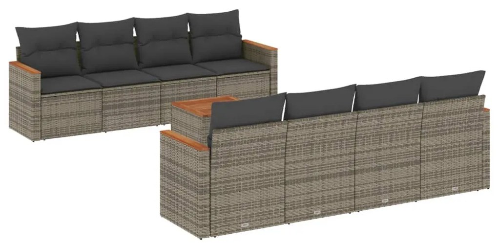 Set divano da giardino 9 pz con cuscini grigio in polyrattan