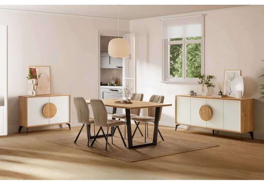 Cassettiera bassa in rovere decorata in bianco e naturale 110x82 cm Vae - Marckeric