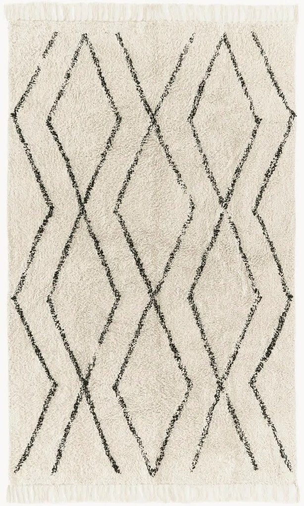 Tappeto boho in cotone fatto a mano con motivo a rombi e frange Bina