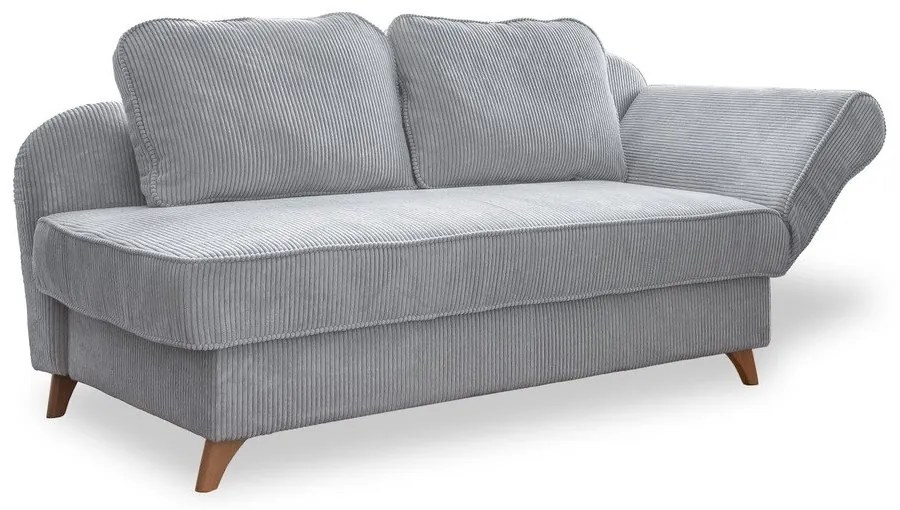 Chaise longue grigio chiaro (con penisola a destra) con rivestimento in velluto a coste Chic Charlotte – Miuform