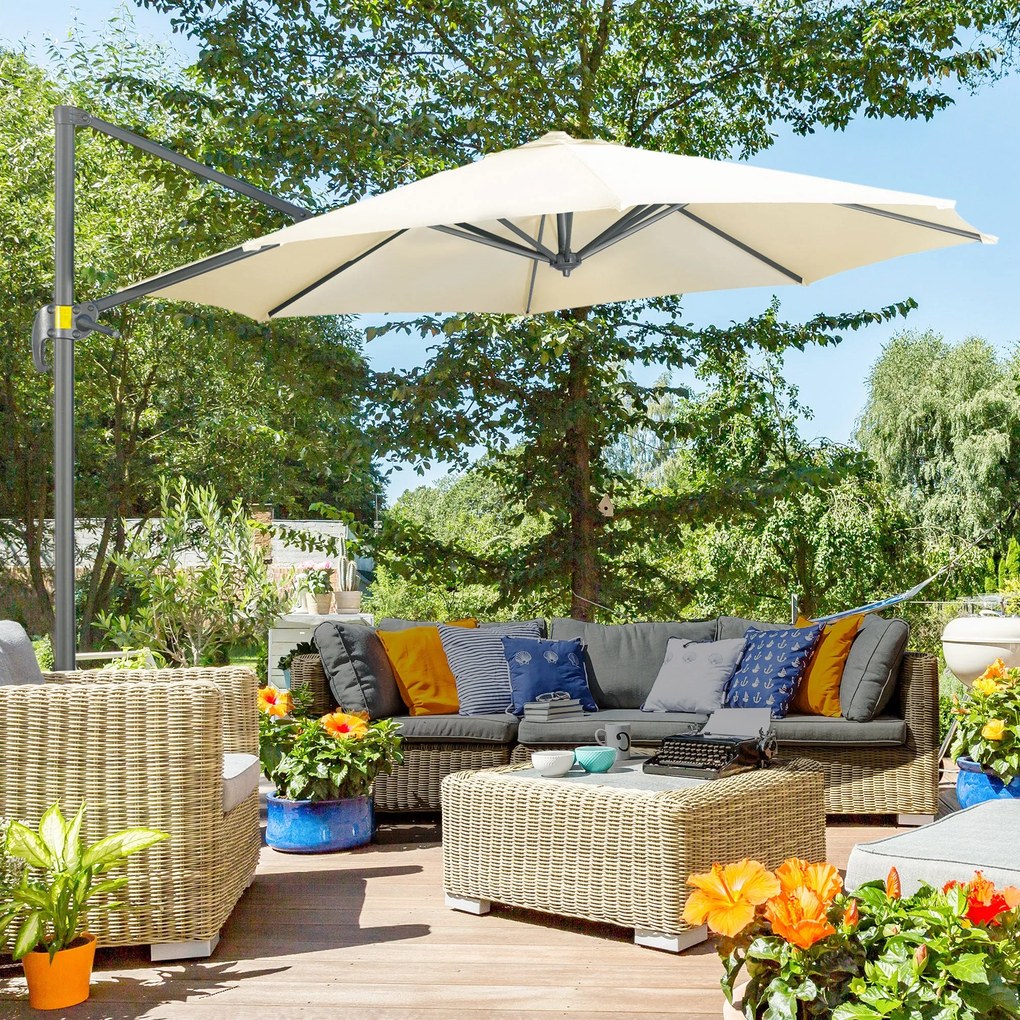 Ombrellone da Giardino Decentrato Ø294x248 cm in Alluminio Acciaio e Poliestere Bianco Crema...