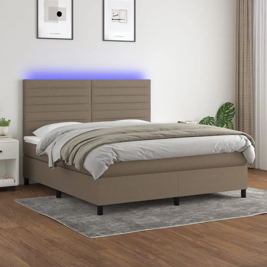 Letto a molle con materasso e led tortora 180x200 cm in tessuto