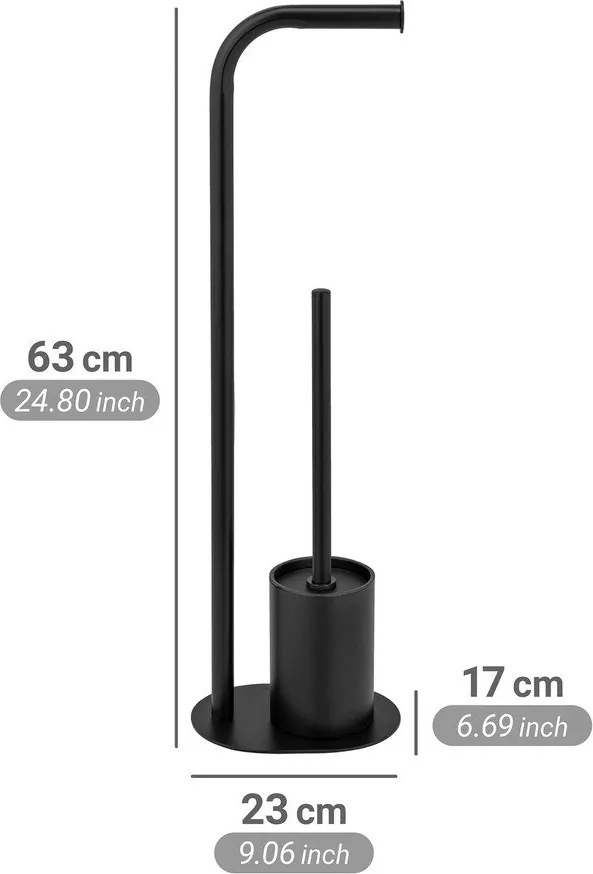 Porta carta igienica nero in acciaio con supporto con spazzola Levante – Wenko