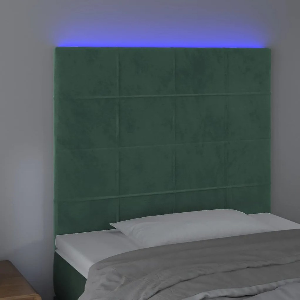 Testiera a led verde scuro 80x5x118/128 cm in velluto