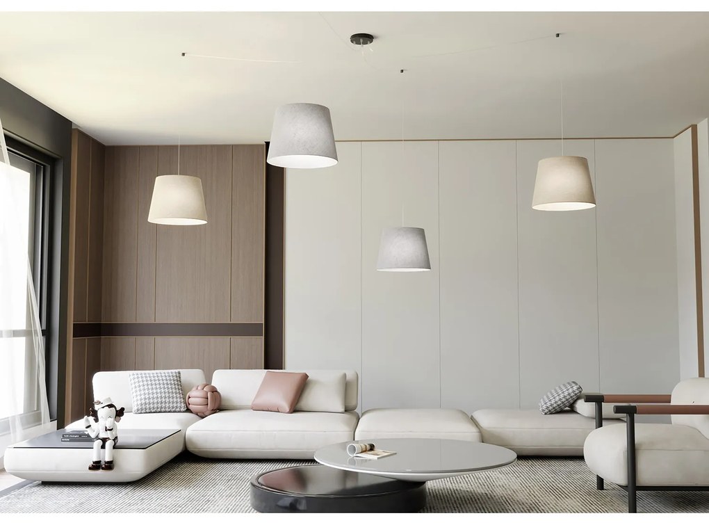 Sospensione 4 Luci Iside Con Fermacavi E Paralumi Grigio E Beige