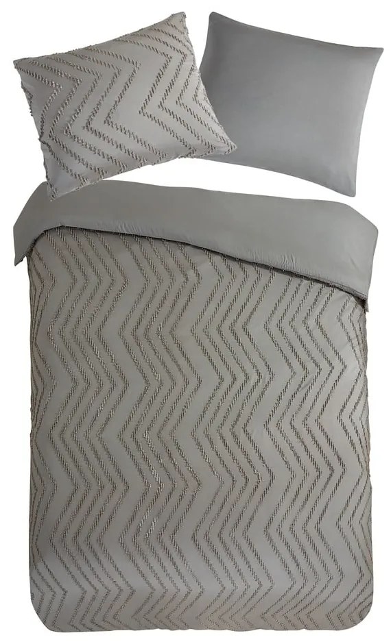 Set lenzuola letto una piazza e mezza in microfibra grigio-marrone 140x220 cm Pure Zigzag - Good Morning