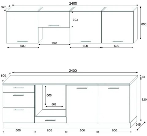 Cucina componibile CELESTE 240 cm, finitura lucida taupe