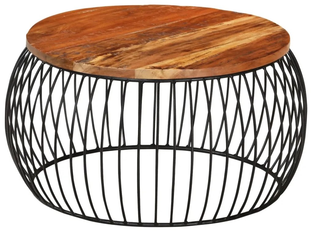 Tavolino Da Salotto Ø68 Cm İn Legno Massello Di Recupero /