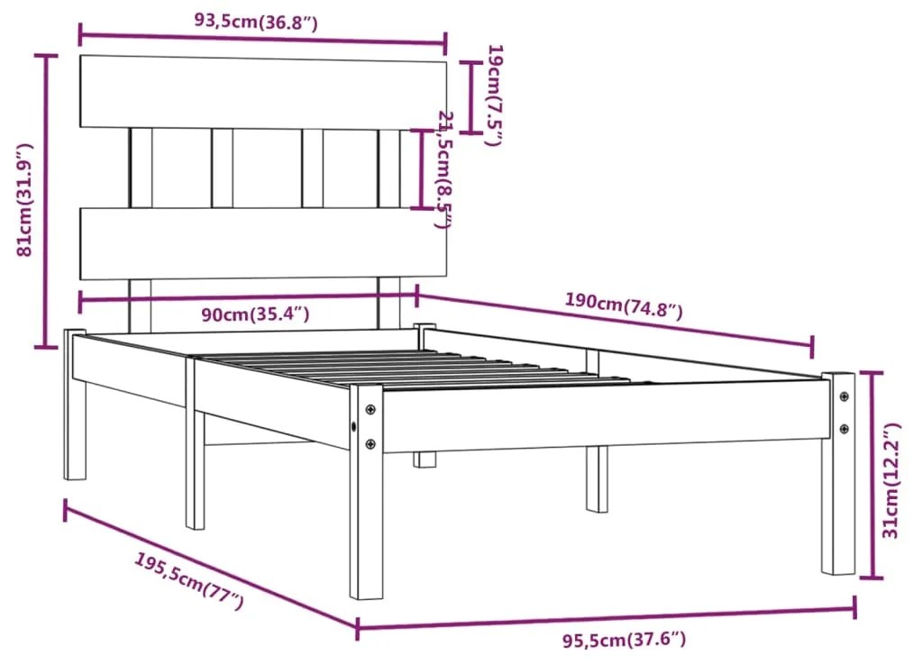 Giroletto in Legno Massello 90x190 cm Single