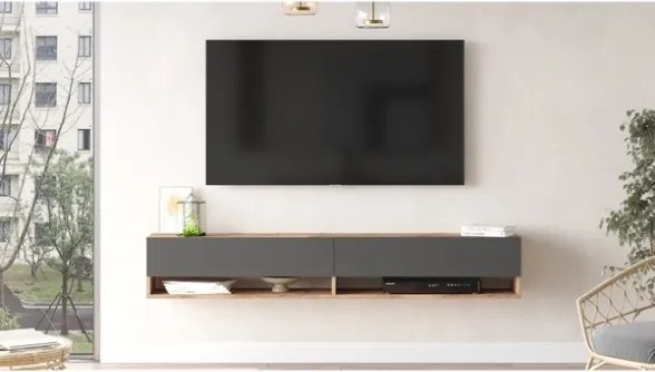 Mobile Tv Sospeso 180x32x30 Effetto Legno Rovere E Antracite Evolution
