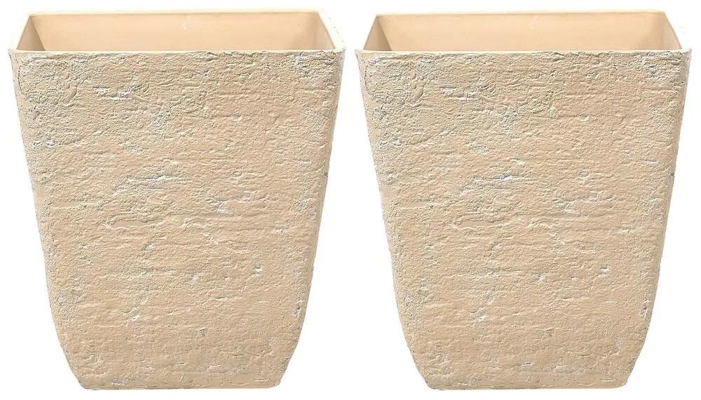 Set di 2 vasi quadrati per interno ed esterno beige 49 x 49 x 53 cm DELOS Beliani