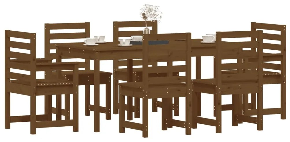 Set da Pranzo da Giardino 7 pz Miele in Legno Massello di Pino