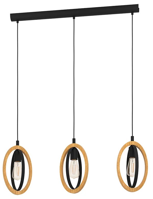 Lampadario Industrial Basildon 3 Luci Metallo Nero E Marrone