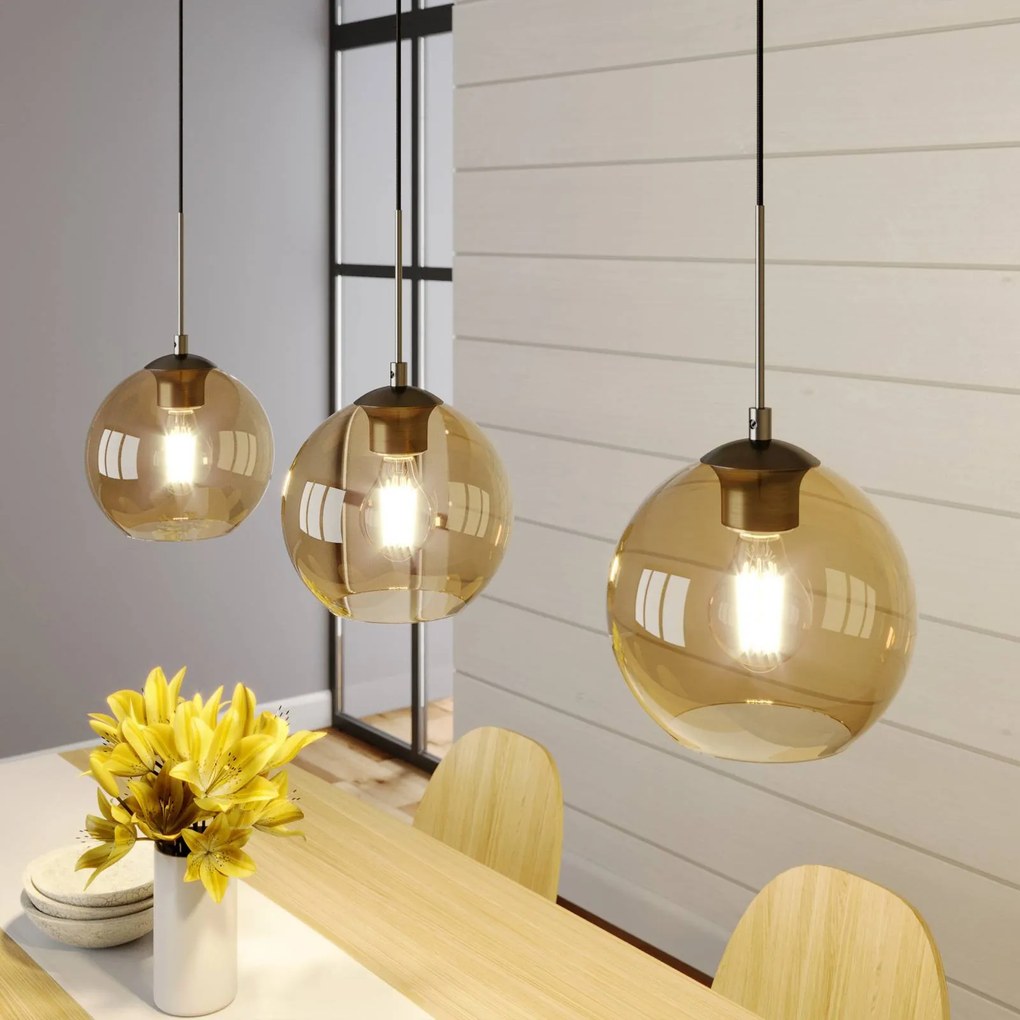 Lampada a sospensione in vetro Sofian Lindby, dimmerabile, Crema / Ambra, Soggiorno / Sala da pranzo, Vetro, Moderno, Lampada a sospensione