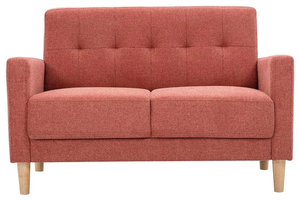 Divano Scandinavo 2 Posti In Tessuto Effetto Velluto Testurizzato Color Terracotta E Legno Chiaro Moon