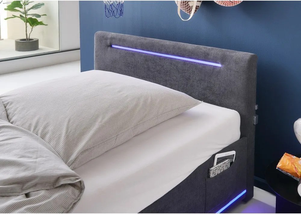 Letto da bambini grigio scuro imbottito con contenitore e rete inclusi 120x200 cm Circle – Meise Möbel