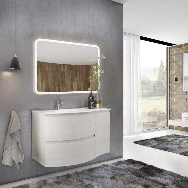 Mobile sottolavabo e lavabo Armonia per vasca a sinistra rovere nordic in mdf L 105 x H 56 x P 49 cm, 1 anta 2 cassetti