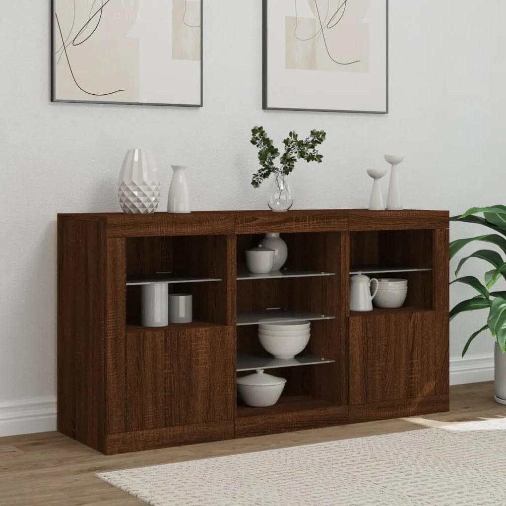 Credenza con luci led rovere marrone 123x37x67 cm