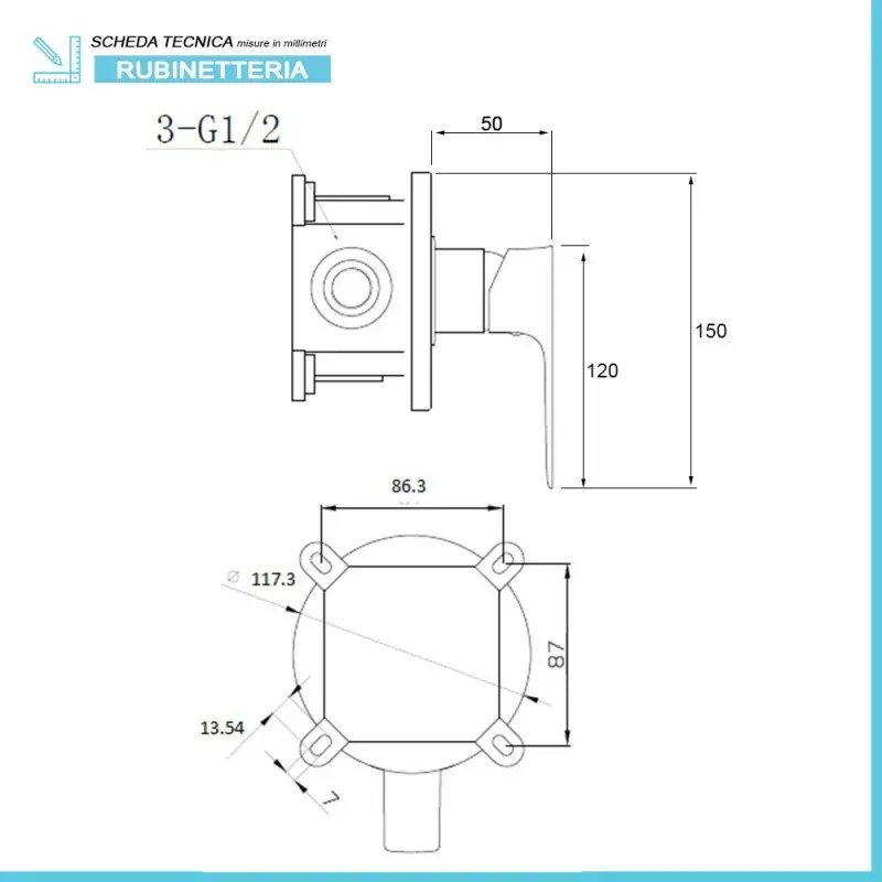 Set miscelatori lavabo alto bidet e doccia Flat con piletta click clack