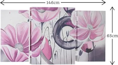 Quadro TRIS moderno su tela 65x146 cm telaio in legno tema Floreale