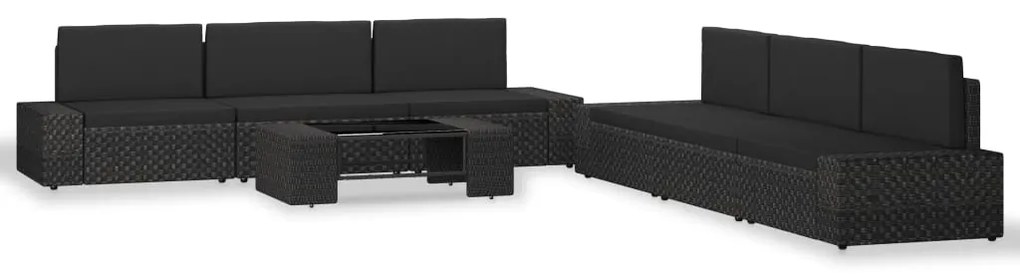 Set Divani da Giardino 7 pz in Polyrattan Nero