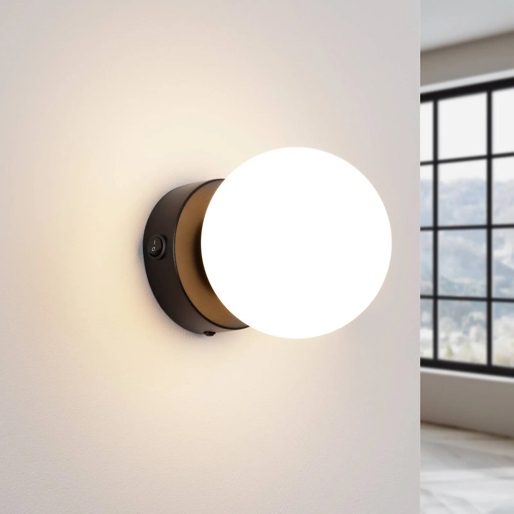 SOLLUX LIGHTING Applique You, nero, Ø 12 cm, acciaio/vetro