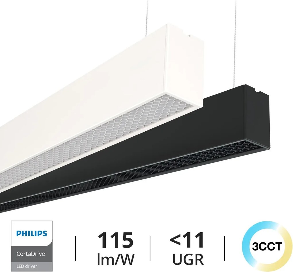 Lampada Lineare LED Sospesa 40W 120 cm con driver Philips Bianca o nera