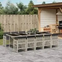 Set Pranzo Giardino 11pz con Cuscini Grigio Chiaro Polyrattan 3210755