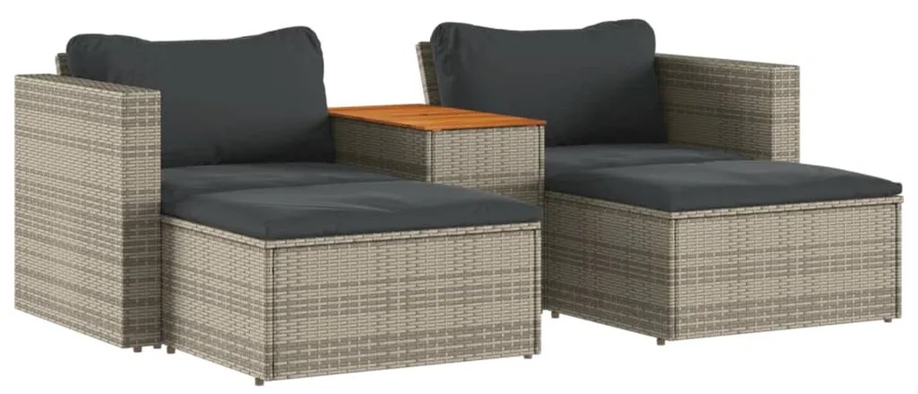 Set divano giardino 5 pz con cuscini grigio polyrattan acacia