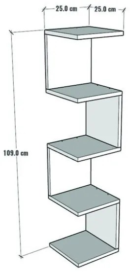Mensola Ad Angolo Zig-Zag 5 Ripiani 25x25x109 Musa Bianca