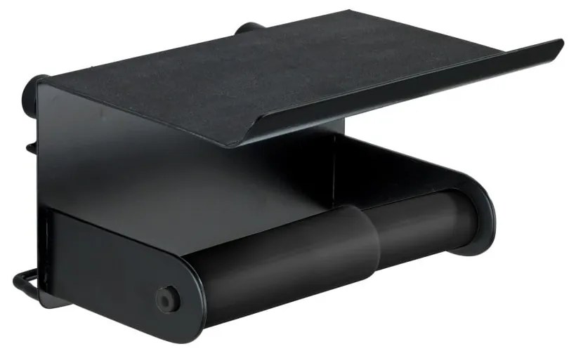 Porta carta igienica a parete nero con supporto per cellulare Classic Plus - Wenko