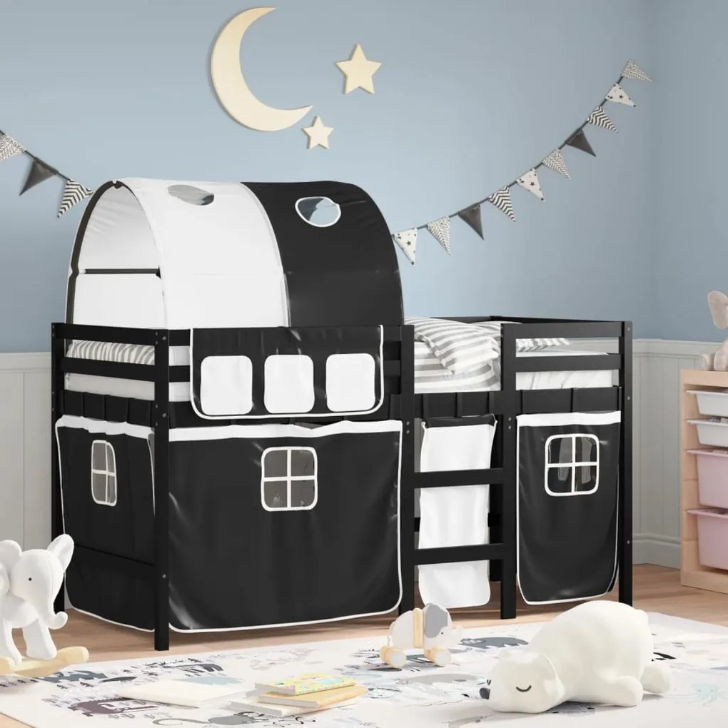 Letto A Soppalco Con Tunnel Bambini Bianco E Nero 90x200cm Pino /