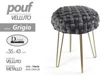 Pouff in velluto grigio struttura oro cm 43