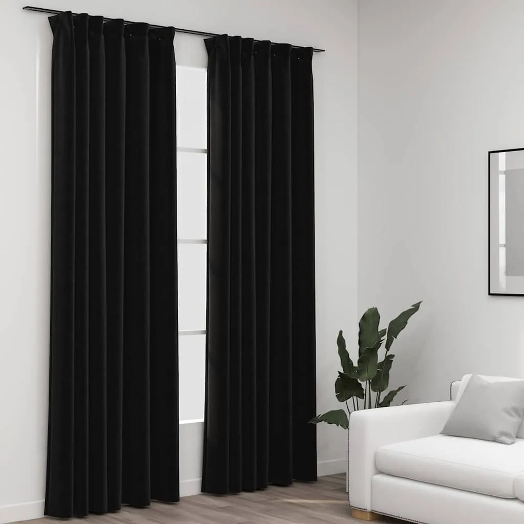 Tende Oscuranti Con Ganci Effetto Lino 2 Pz Antracite 140x225cm /