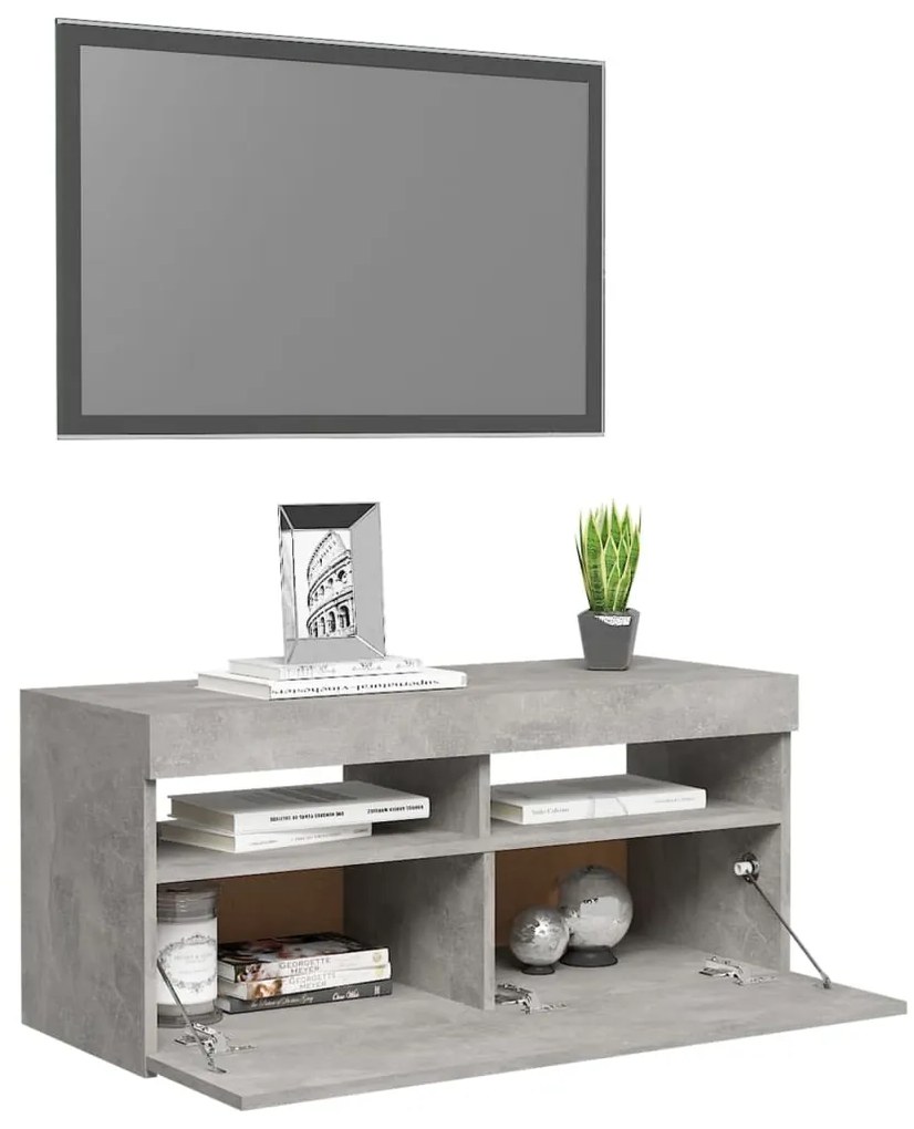 Mobile Porta TV con Luci LED Grigio Cemento 90x35x40 cm