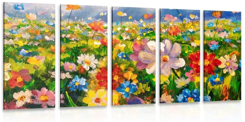 Quadri 5 pezzi – Pittura a olio di fiori di campo