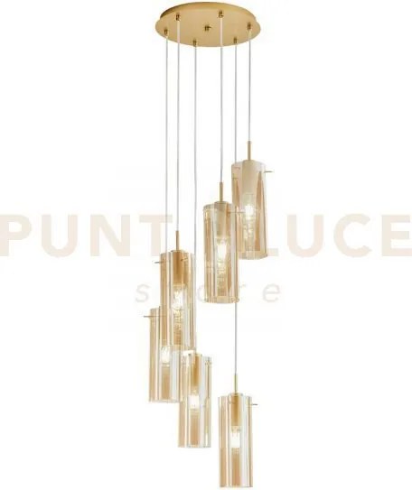 Lampadario a sospensione magic oro e ambra 6 luci attacco e27 35x35...